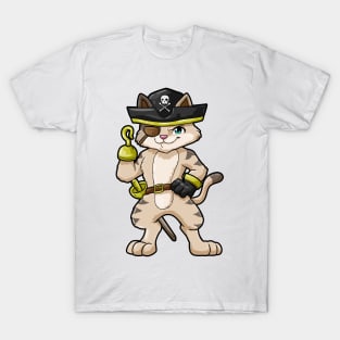 Cat as pirate with dagger and saber T-Shirt